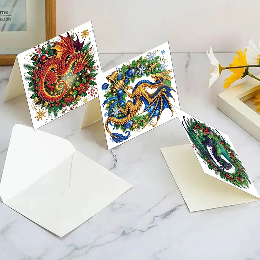 6PCS DIY Diamond Art Greeting Cards Christmas Dragon Congratulations Cards