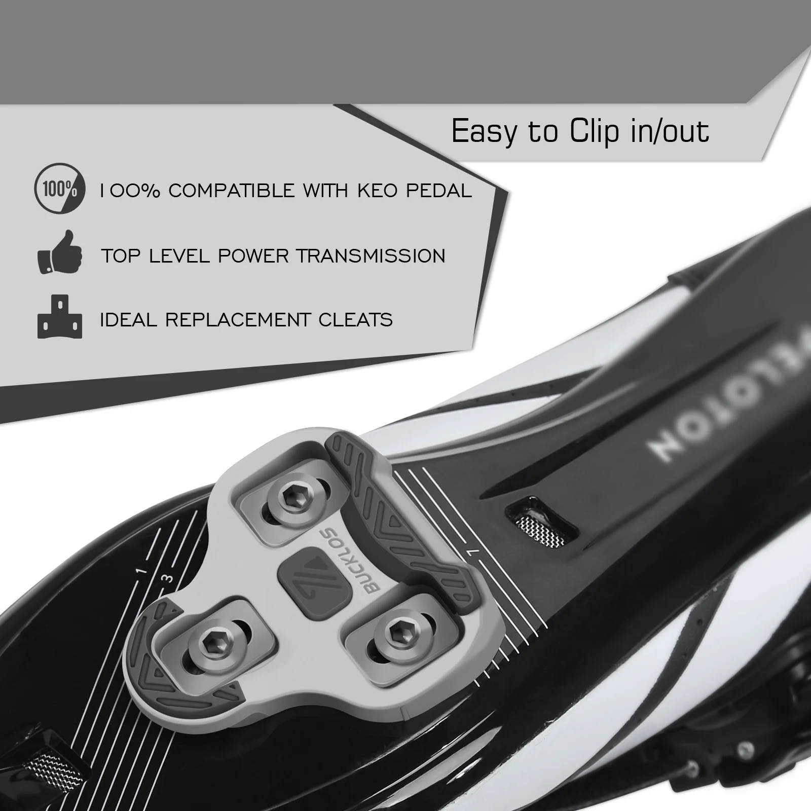 BUCKLOS Road Bike Cleats 0° 4.5° 9° Float Anti-Slip TPU Cycling Shoe Cleat Set Compatible with LOOK KEO Clipless Pedals