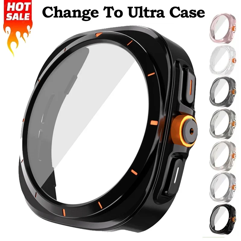 Change To Ultra Glass Case for Samsung Galaxy Watch 7 44mm 40mm PC Case Screen Protector Upgrade for Galaxy Watch6 44/40mm