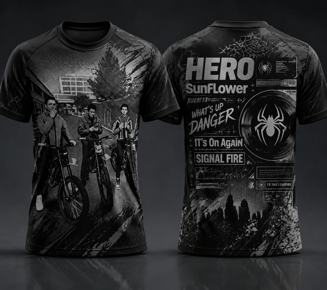 Y2K Gothic Spider Music Tracklist Graphic T-Shirt, Retro Streetwear Short Sleeve Tee, Breathable Quick Dry Polyester Casual Top