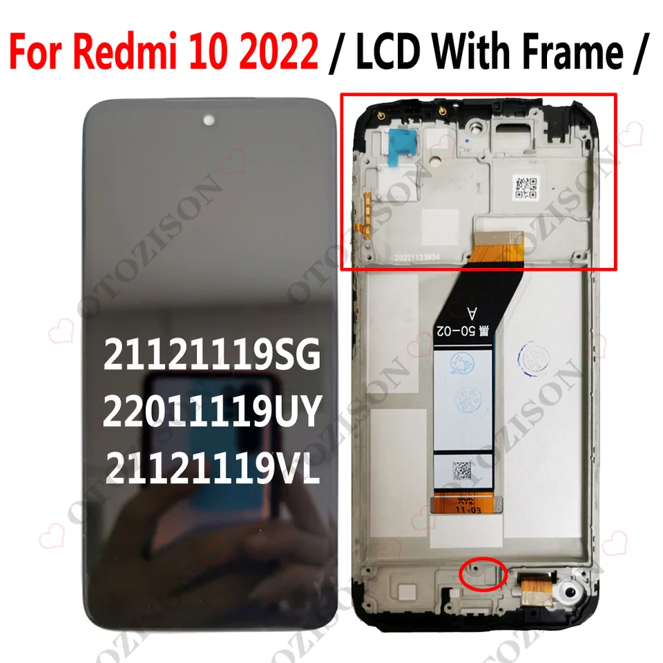 YHX-OU 6.5'' Display for Xiaomi Redmi 10 Screen Replacement for Redmi 10 2022 2112119SG LCD Display Digitizer Touch with Tools(Black Frame