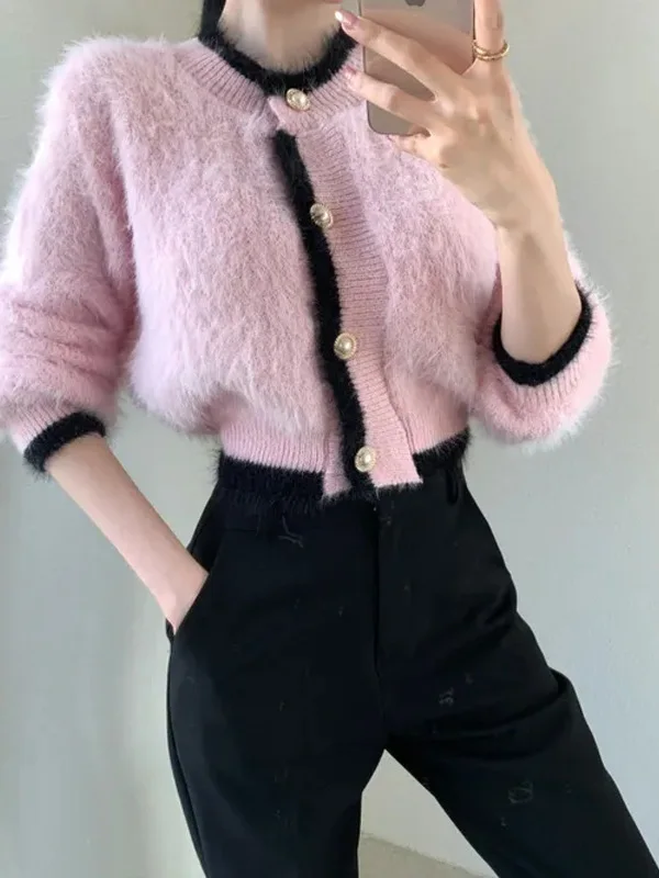 Chic ort Thiened Knitted Cardigan Women's Korean Sle Loose Fit Faux Mink Vest Top plus Size Spring Summer Online Exclusive