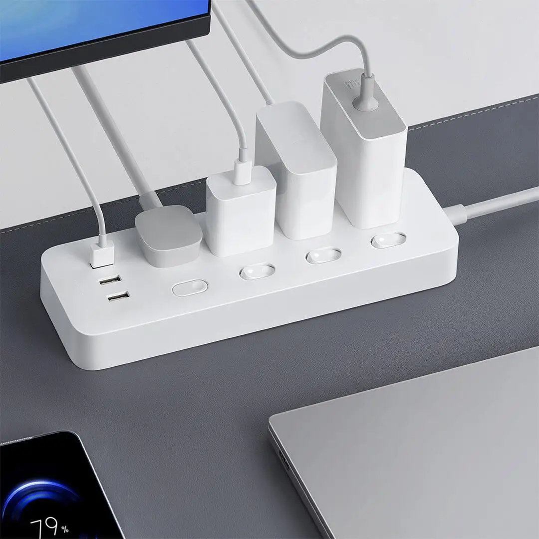 Original Xiaomi Mijia Power Strip 4 Sockets 4 Individual control Switches 5V/2A 3 USB 2m Extension Sockets Charger Adapter