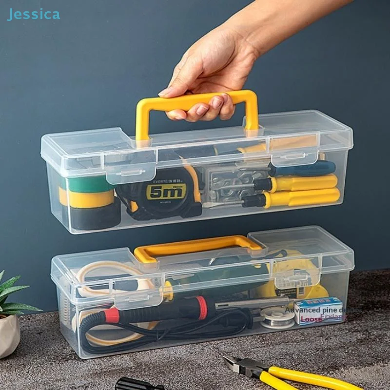 〔Jessica〕Transparent Plastic Tool Box with Handle - Multi-Compartment Storage Case for Tools, Hardware & Crafts