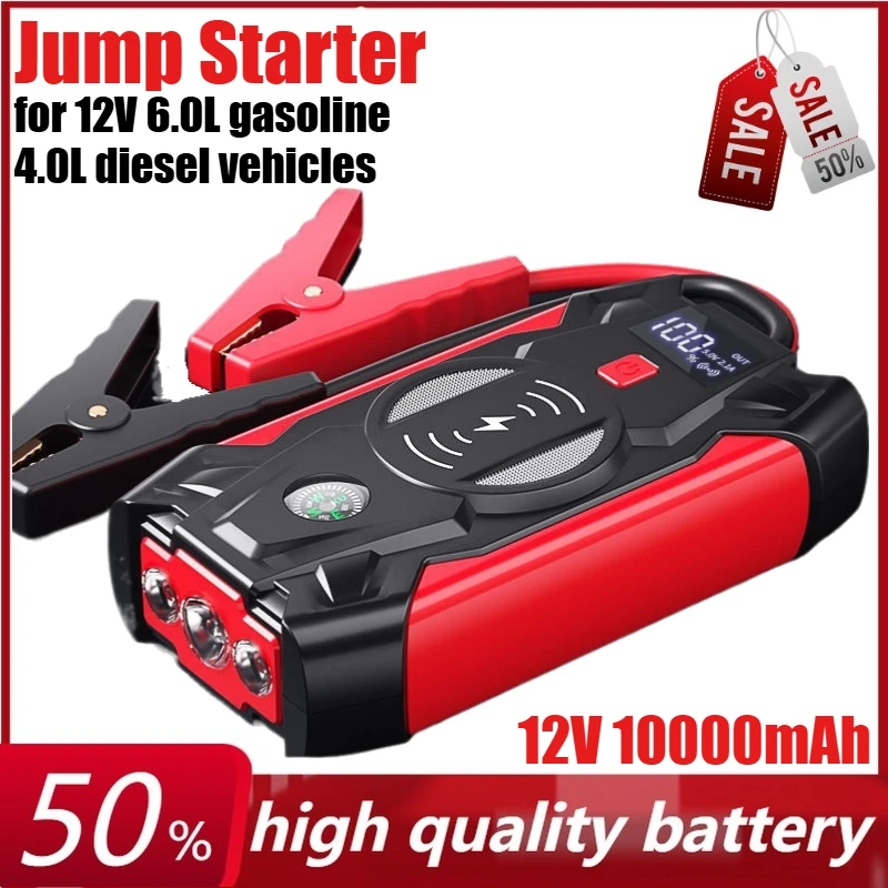 

12V 10000mAh Car Jump Starter Portable Car Battery Booster Charger Power Bank For 12V 6.0L Fuel Vehicle、4.0L Diesel Vehicles
