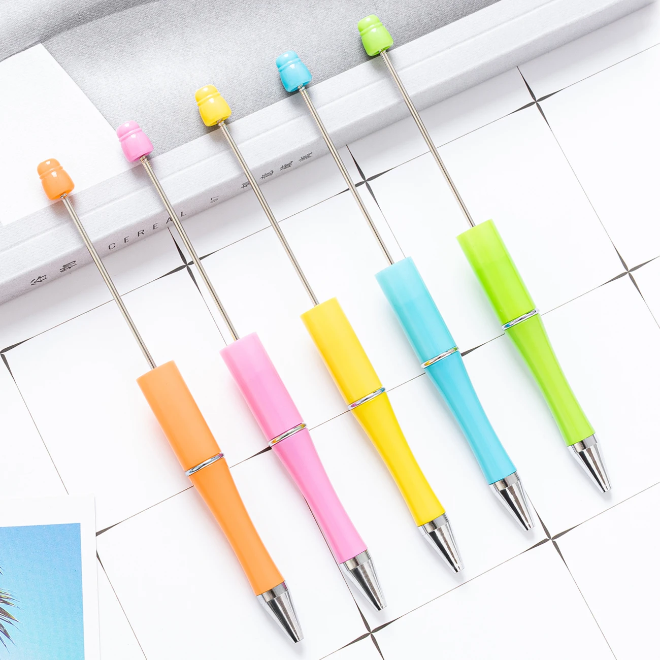 

20PC New Style Beaded Ballpoint Pen Plastic Beaded Pen for Writing DIY Custom Japanese School Office Supplies DIY PEN Stationery