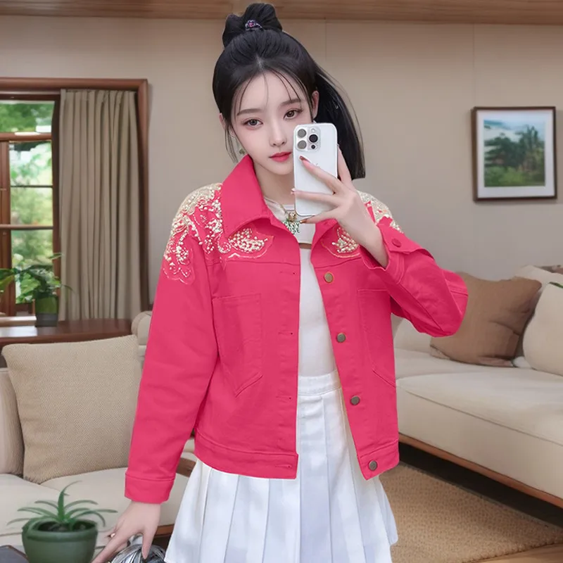 

Весенне-осенняя женская укороченная куртка в ковбойском стиле с бисером и декоративными элементами, свободного кроя, модная новинка