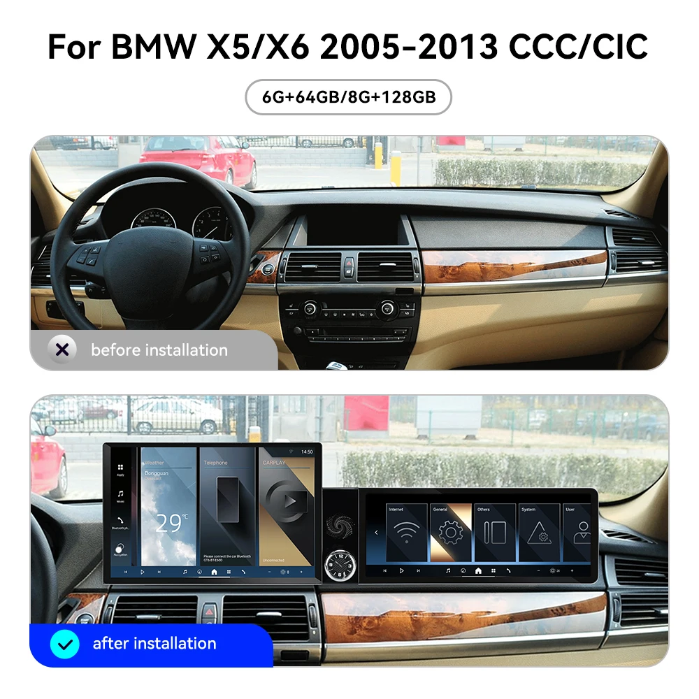 For BMW X5 X6 2005‑2013 CCC CIC Vertical Tesla Screen 13.1+12.3 Inch Dual Screen Head Unit Car Multimedia Player GPS Navigation