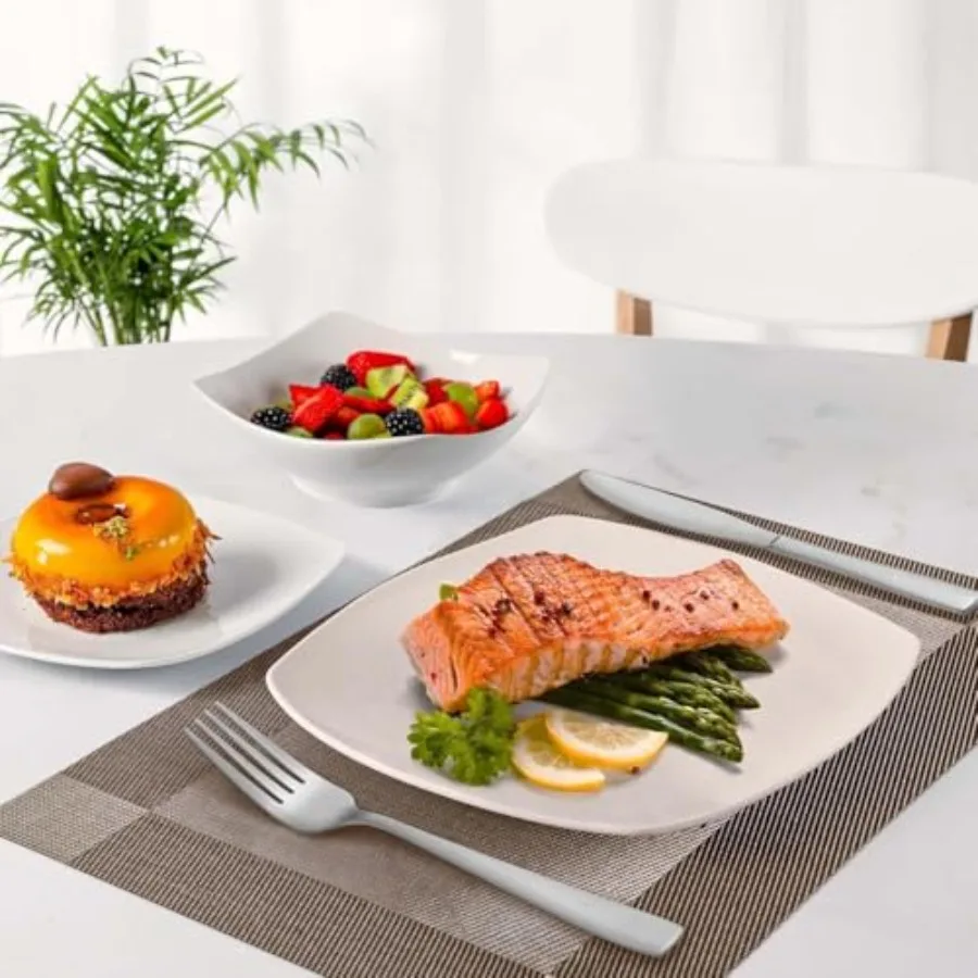 مجموعة أواني طعام من البورسلين مكونة من 18 قطعة من لونا، أطباق وأطباق مقاومة للخدش، مجموعة أطباق عالية الجودة لـ 6 قطع باللون الأبيض المثالي