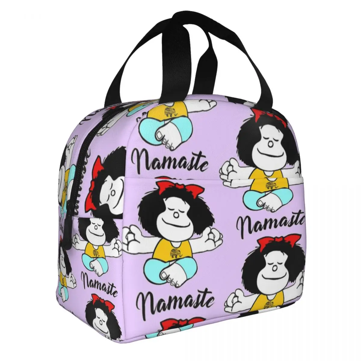 Mafalda Namaste Geïsoleerde Lunchzakken Thermische Zak Maaltijdcontainer Kawaii Cartoon Grote Draagtas Lunchbox Mannen Vrouwen College Reizen