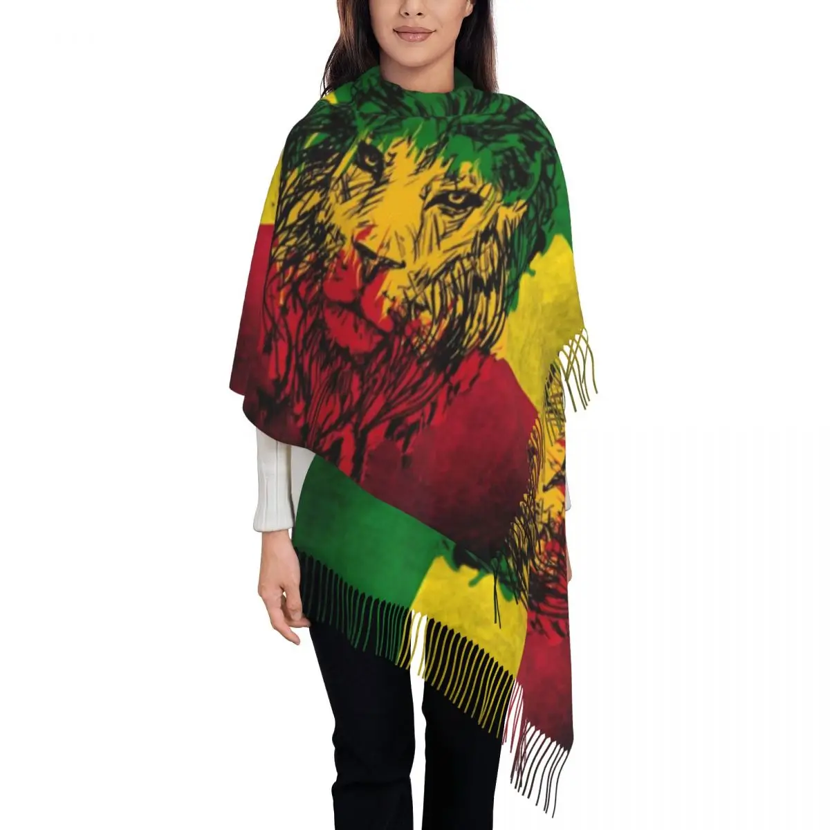 Niestandardowy nadruk lew judy Rasta jamajski Reggae szalik kobiety mężczyźni ciepłe szaliki zimowe Rastafarian Art szal Wrap