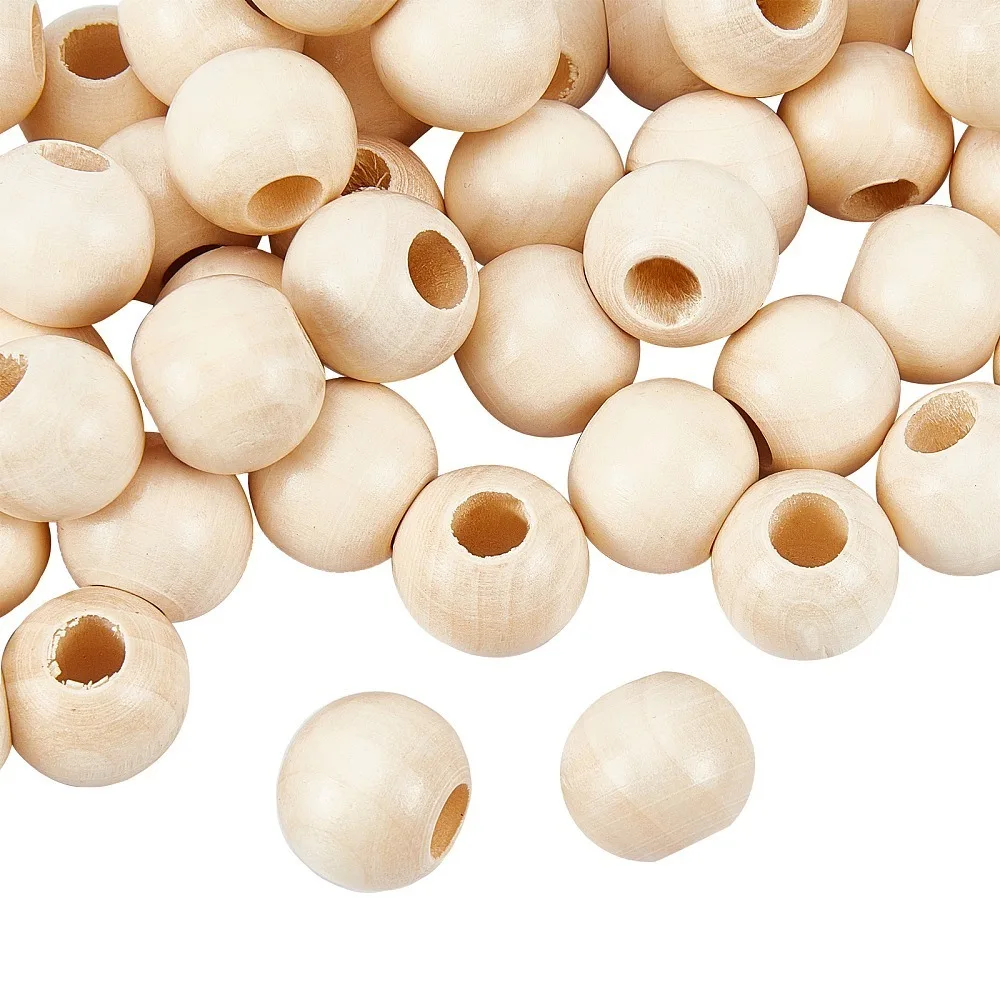 

1bag 50pcs Wooden Beads Large Hole Beads Round BurlyWood 24x21mm Hole: 9mm 50pcs