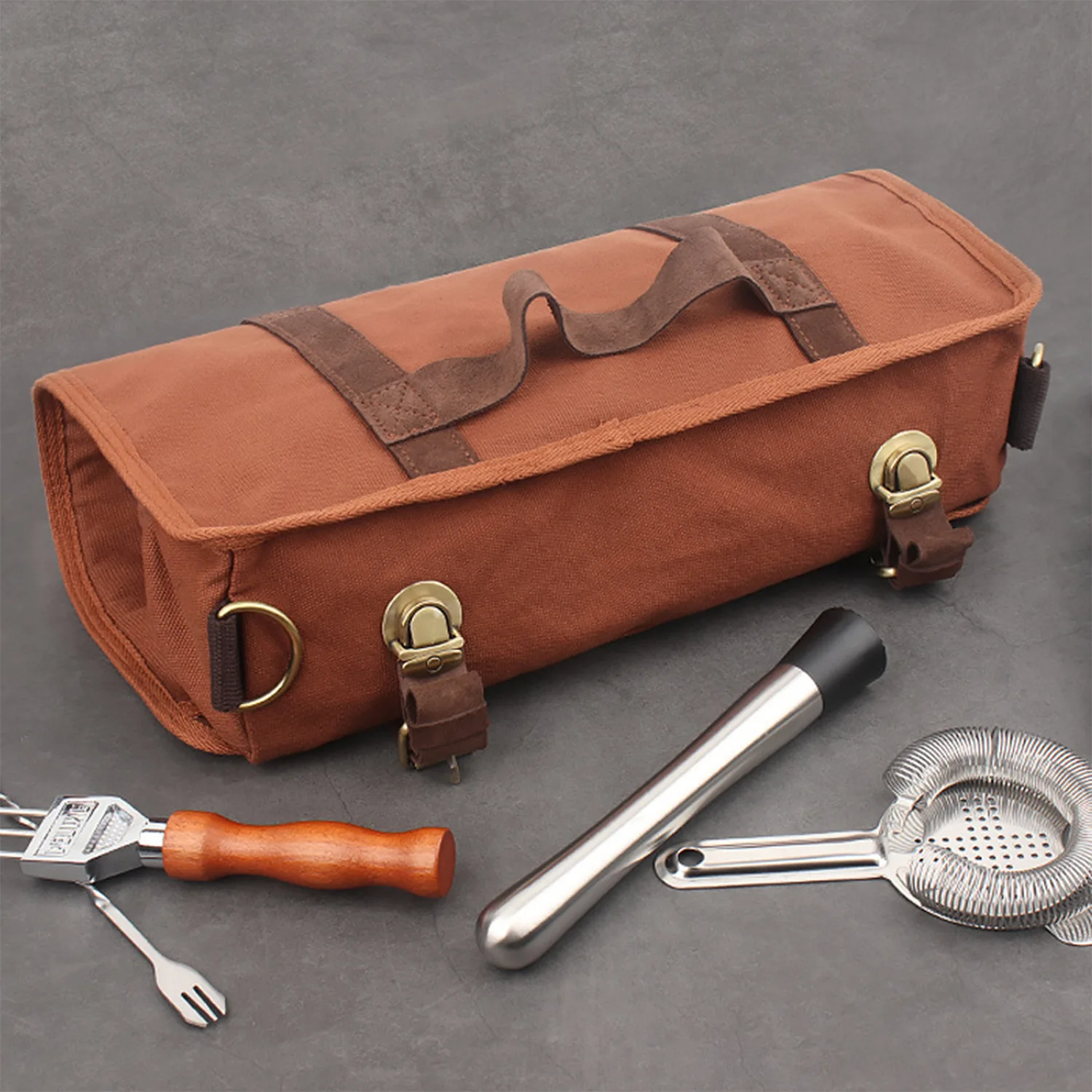 Professional Empty Bartender Organizer Travel Bag Portable Bar Canvas Tool Bag Cocktail Shaker Wine Set Storage Bag Without Tool