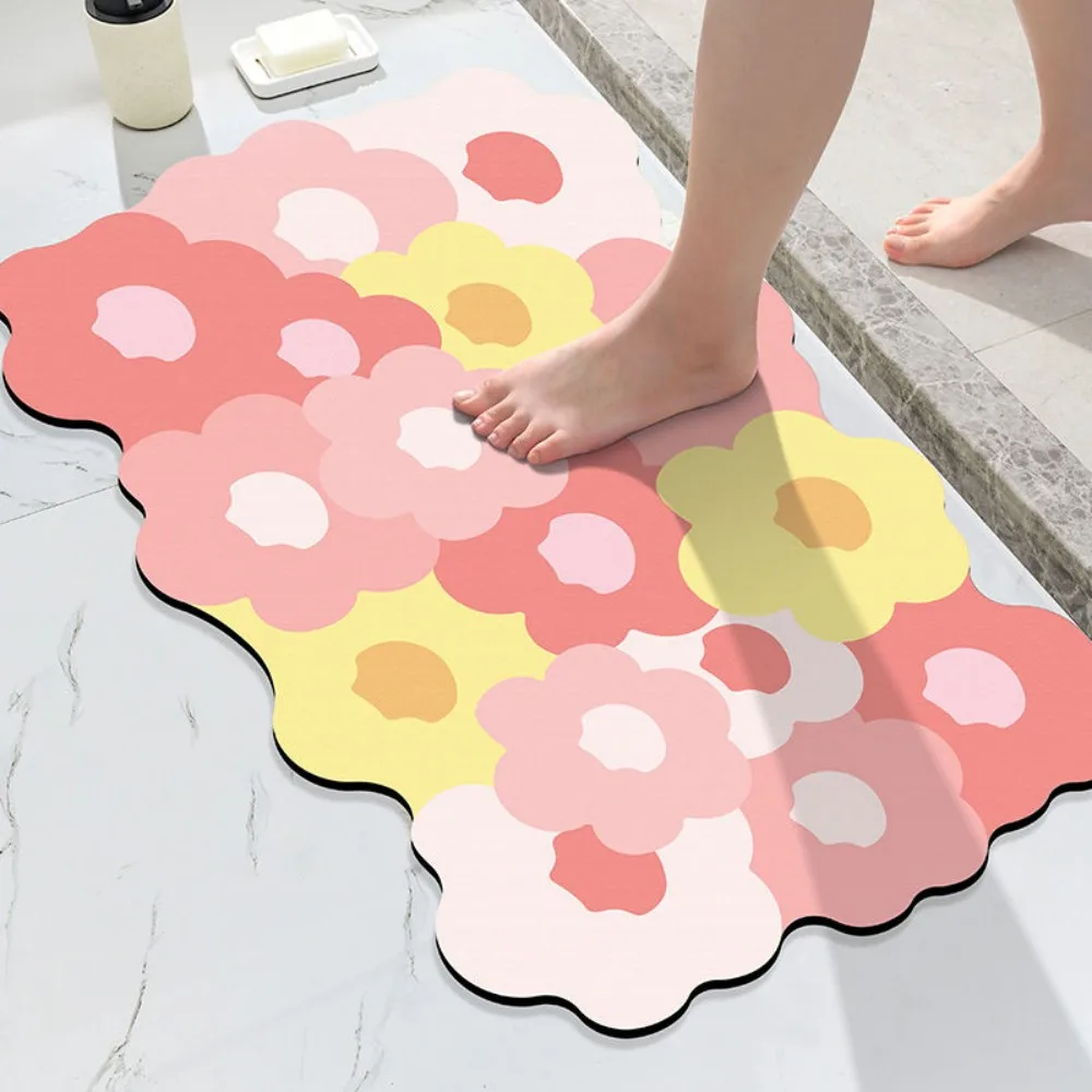 VIKAMA Irregular Cartoon Floral Bedroom Entryway Door Mat Absorbs Water Quick Drying Slip Resistant Easy Clean Home Decor