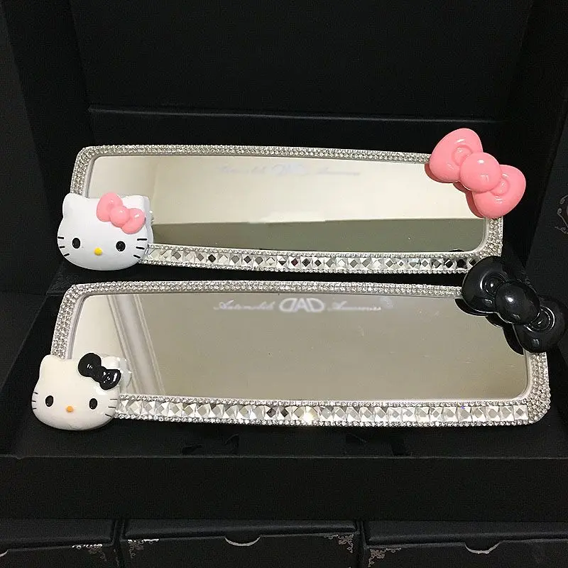 HelloKitty Car Glass Diamond Luxury Rearview Mirror Set Decoration Cartoon with Diamond KT Car Rearview Mirror Decoration Shell