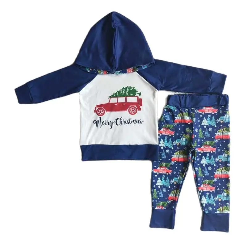 

Christmas Merry Christmas blue Christmas long-sleeved trousers hooded sweater suit