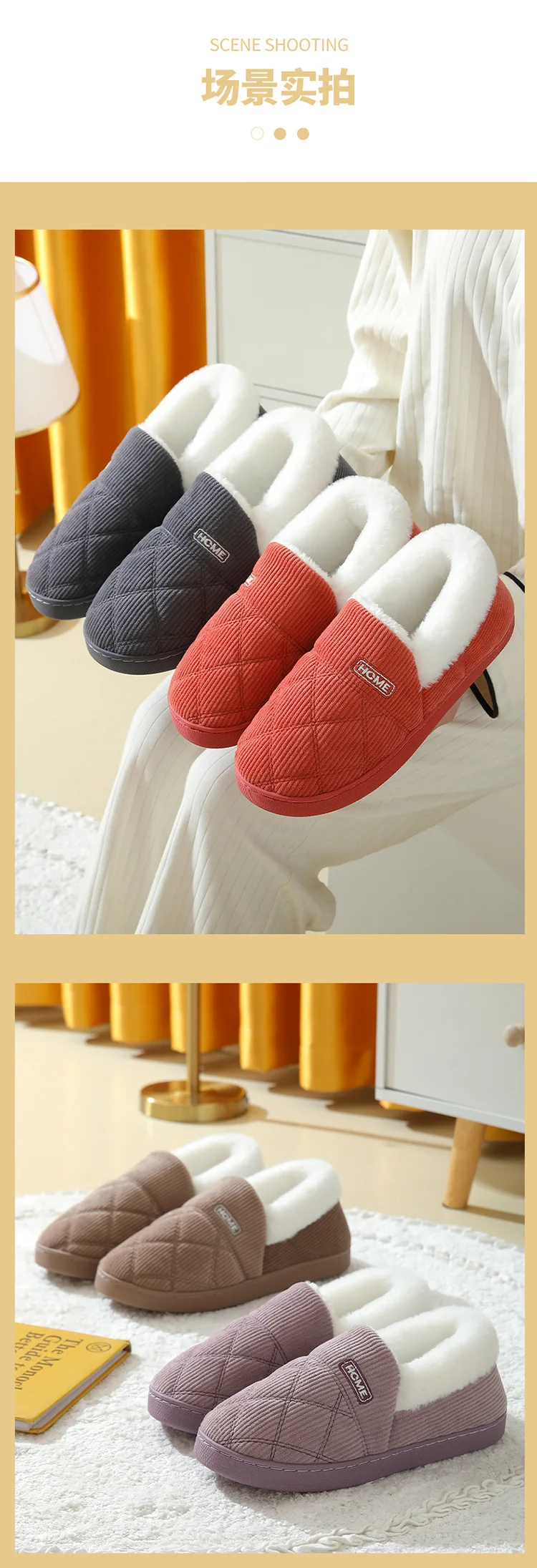 Shevalues Flauschige Baumwollschuhe für Damen, rutschfeste flache Hausschuhe, flauschige, gemütliche, warme Hausschuhe, Winter-Hausschuhe mit weicher Sohle – Detail 10