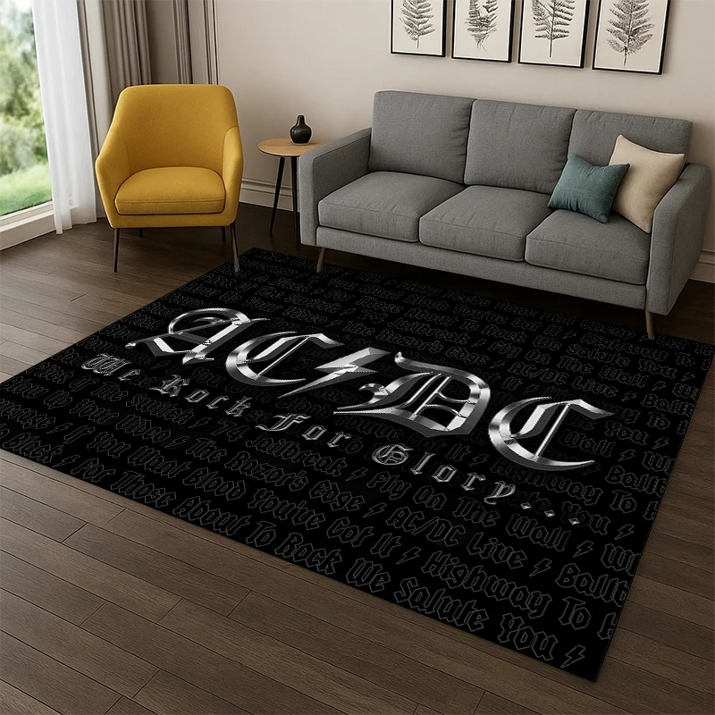 Retro ACDC Rock Band Catoon Carpet Rug for Playroom Bedroom Living Room Sofa Home Decor,kid Game Area Rug Non-slip Floor Mat