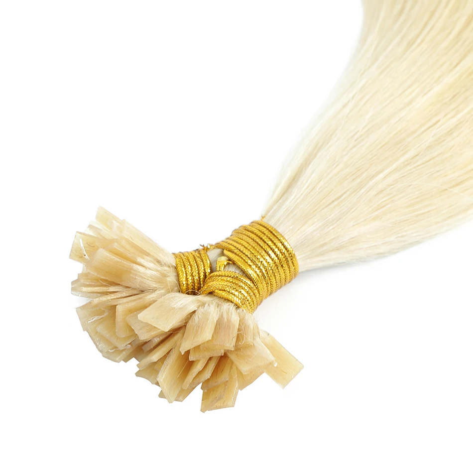 Straight Flat Tip Human Hair Extensions Keratin Hair Blonde Color Pre Bonded Flat Tip Remy Hair Extension Capsule Fusion Hair