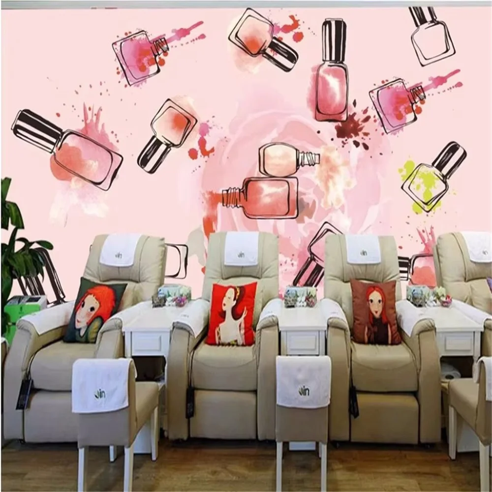 Custom 3d wallpaper photo mural black nail polish nail shop background wall rose nail polish room Wallpaper Fashion Decoration