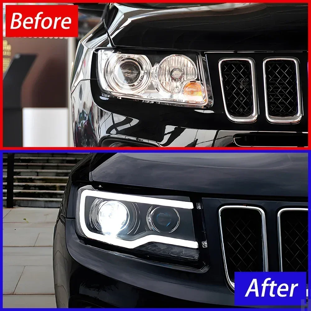 Модернизированные автомобильные фары для Jeep Compass 2011-2016, светодиодные передние фары автомобиля в сборе, аксессуары для дизайна линз проектора с высокой настройкой