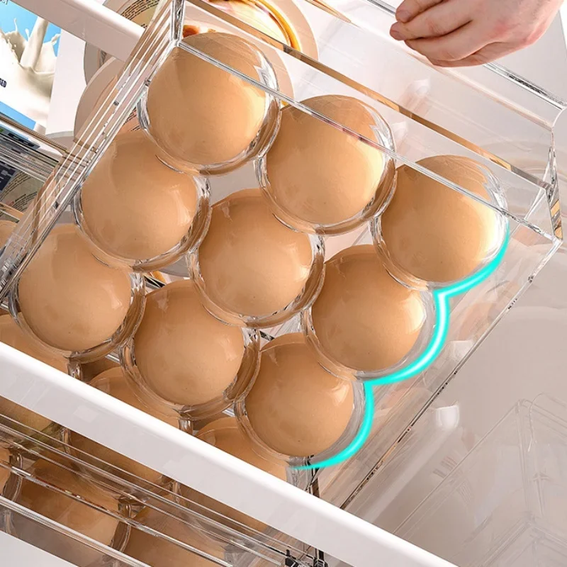 Drawer-type Egg Box Food-Grade Egg Organizer Stackable Fresh-keeping Box Egg Basket Kitchen Fridge 12/18Grid Egg Holder Shelf