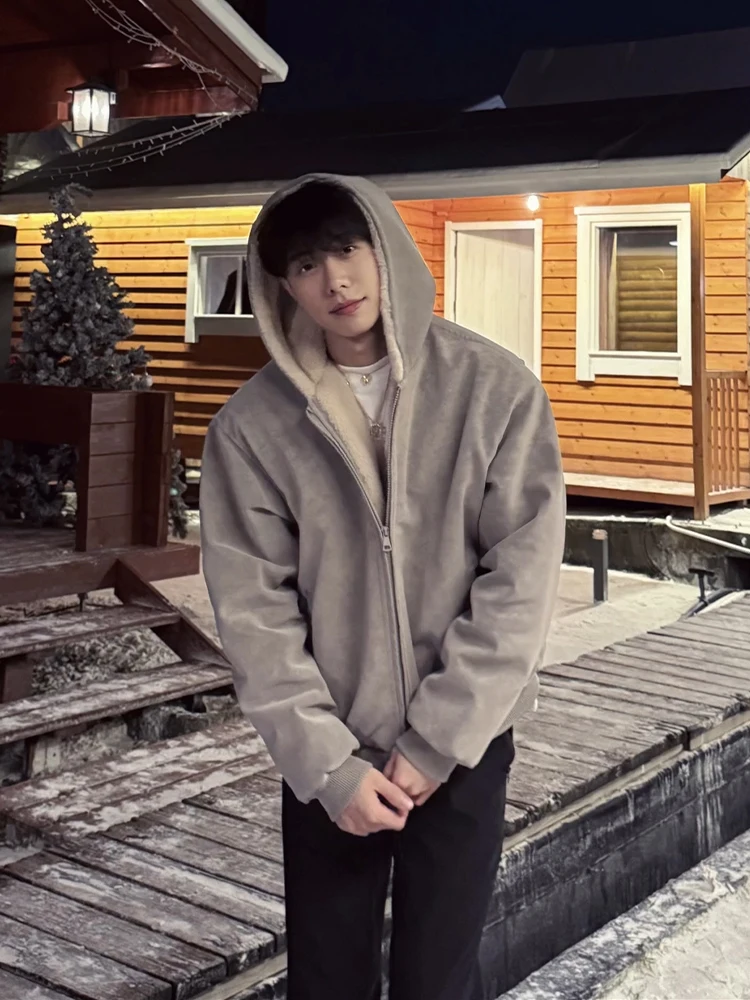 

ay Faux Rabbit Fur PU Leather Cotton Jaet Men's Winter Thiened Warmth Couple's Jaet Mountain Eagle Cotton Clothing