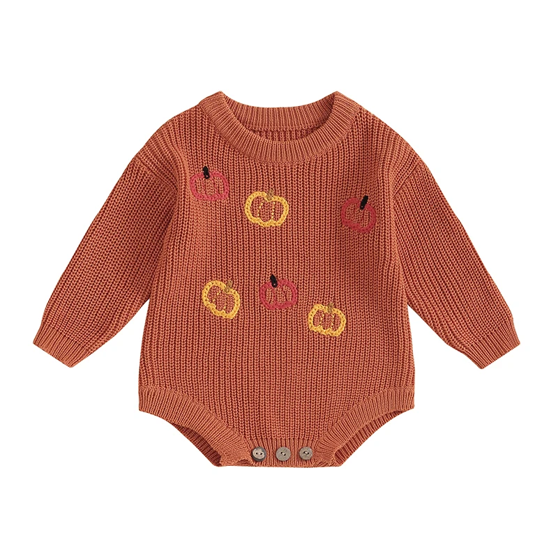 

Toddler Baby Boy Girl Halloween Sweater Romper Knitted Crewneck Long Sleeve Sweatshirt Bodysuit Fall Winter Clothes