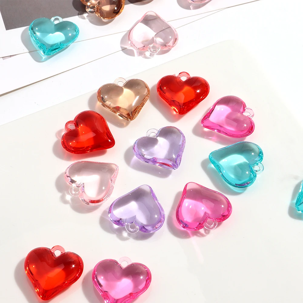 10pcs Acrylic Colored Transparent Heart shaped Spaced Loose Beads DIY Chain Bracelet Jewelry Making Accessories