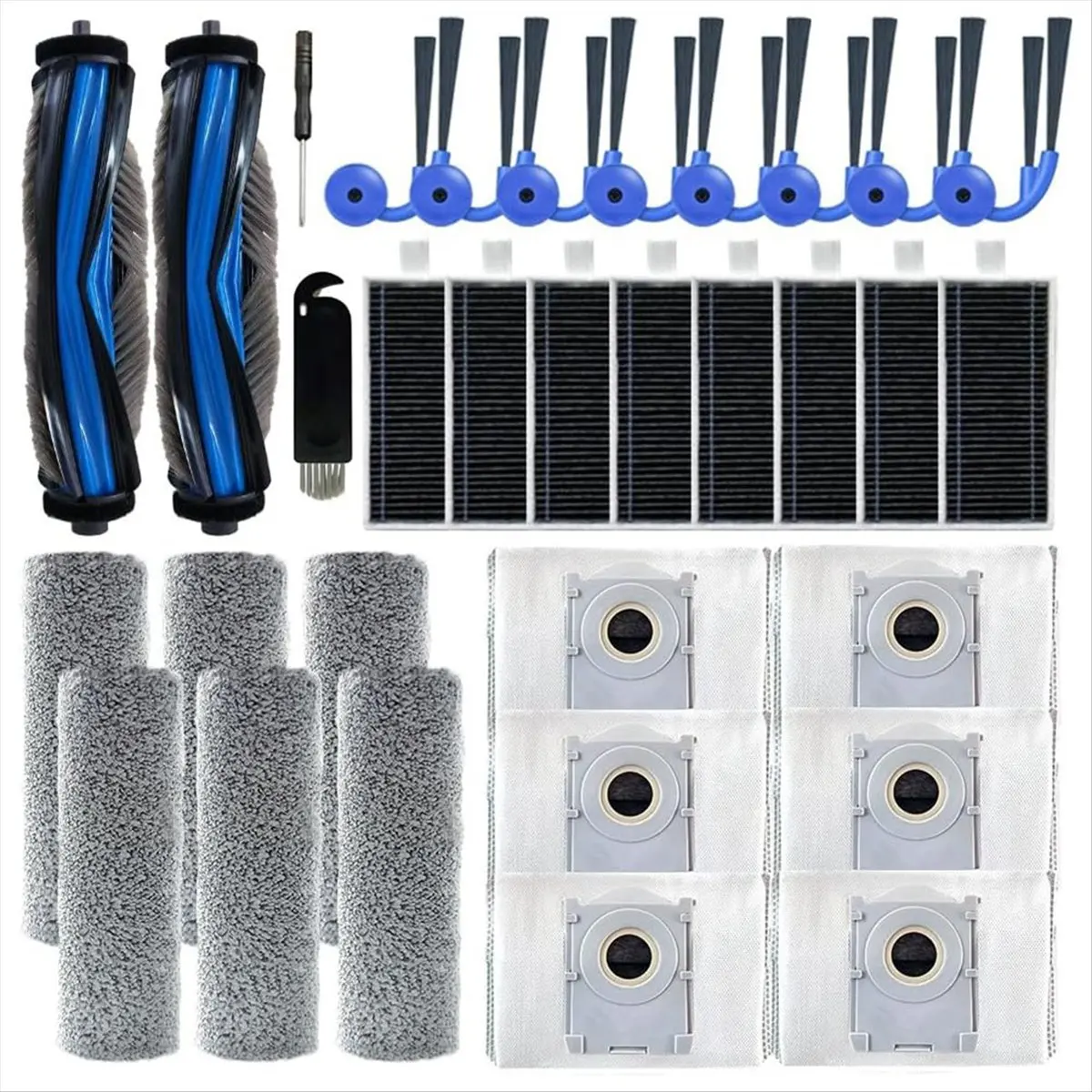 

32 шт. для робота-пылесоса X9 Pro Omni / X9 PRO: основная и боковые щетки, мешки для сбора пыли, роликовые щетки, салфетки, фильтры 【A70Z Fafa】