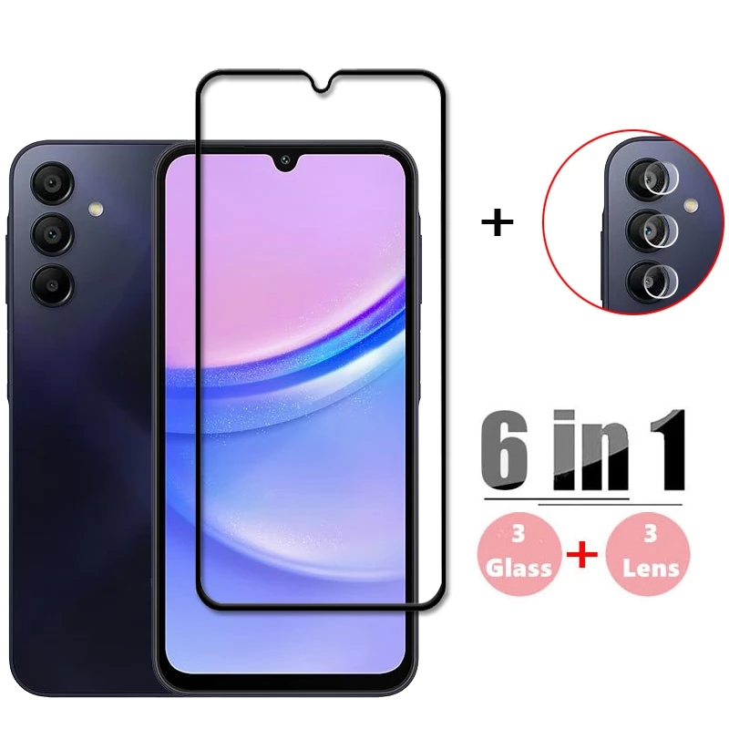 Dla Samsung Galaxy A15 Pełna osłona ze szkła hartowanego dla Samsung Galaxy A15 Ochrona ekranu 9H Folia obiektywu dla Samsung Galaxy A15