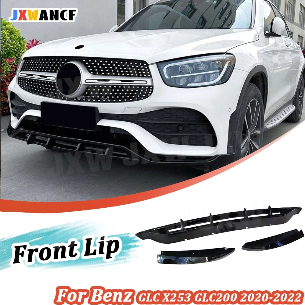 

JXWANCF ABS for Benz GLC X253 GLC200 260 300 2020-2022 Car Front Bumper Lip Spoiler Bumper Canard Lip Splitter Gloss Black
