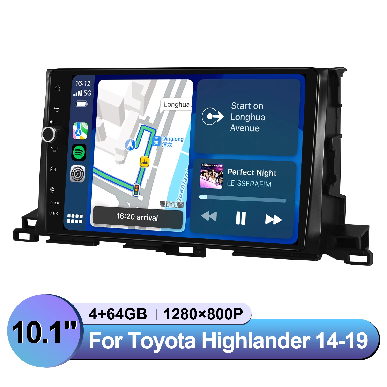 Toyota Highlander 2014-2018のカーステレオヘッドユニットをお楽しみください、最新のAndroid 12、GPSナビゲーションシステム、プラグとプレイ、10.1インチ
