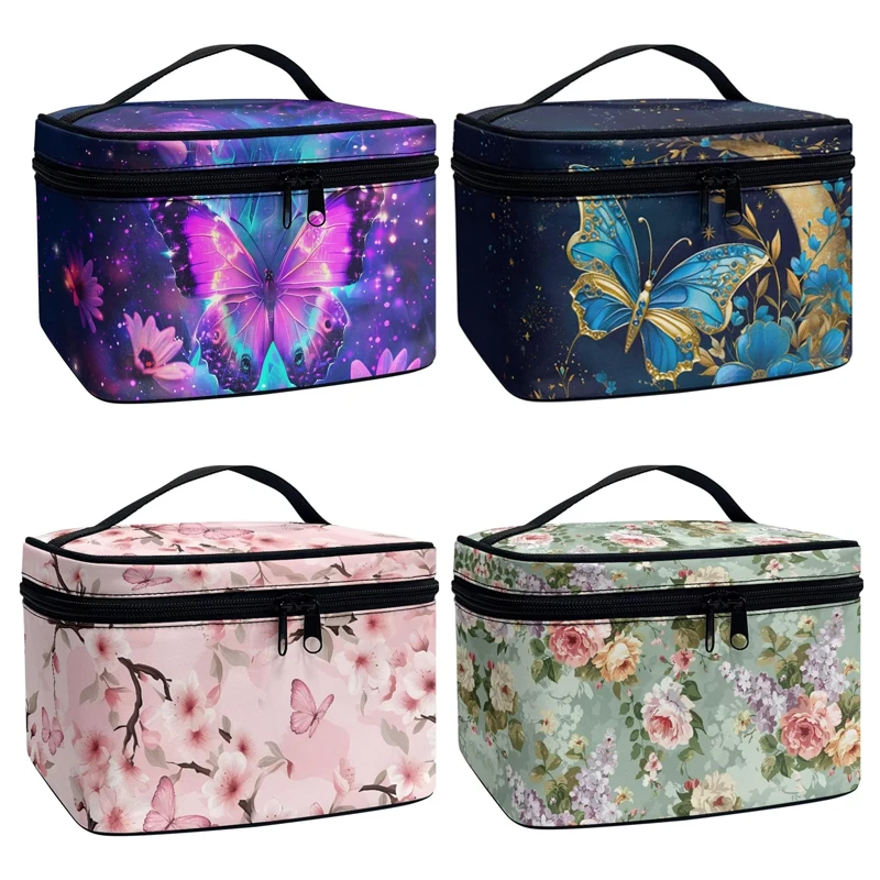 

Эстетическая фиолетовая косметичка с цветочным принтом и бабочкой, косметички для женщин, косметичка для туалетных принадлежностей, дорожные аксессуары