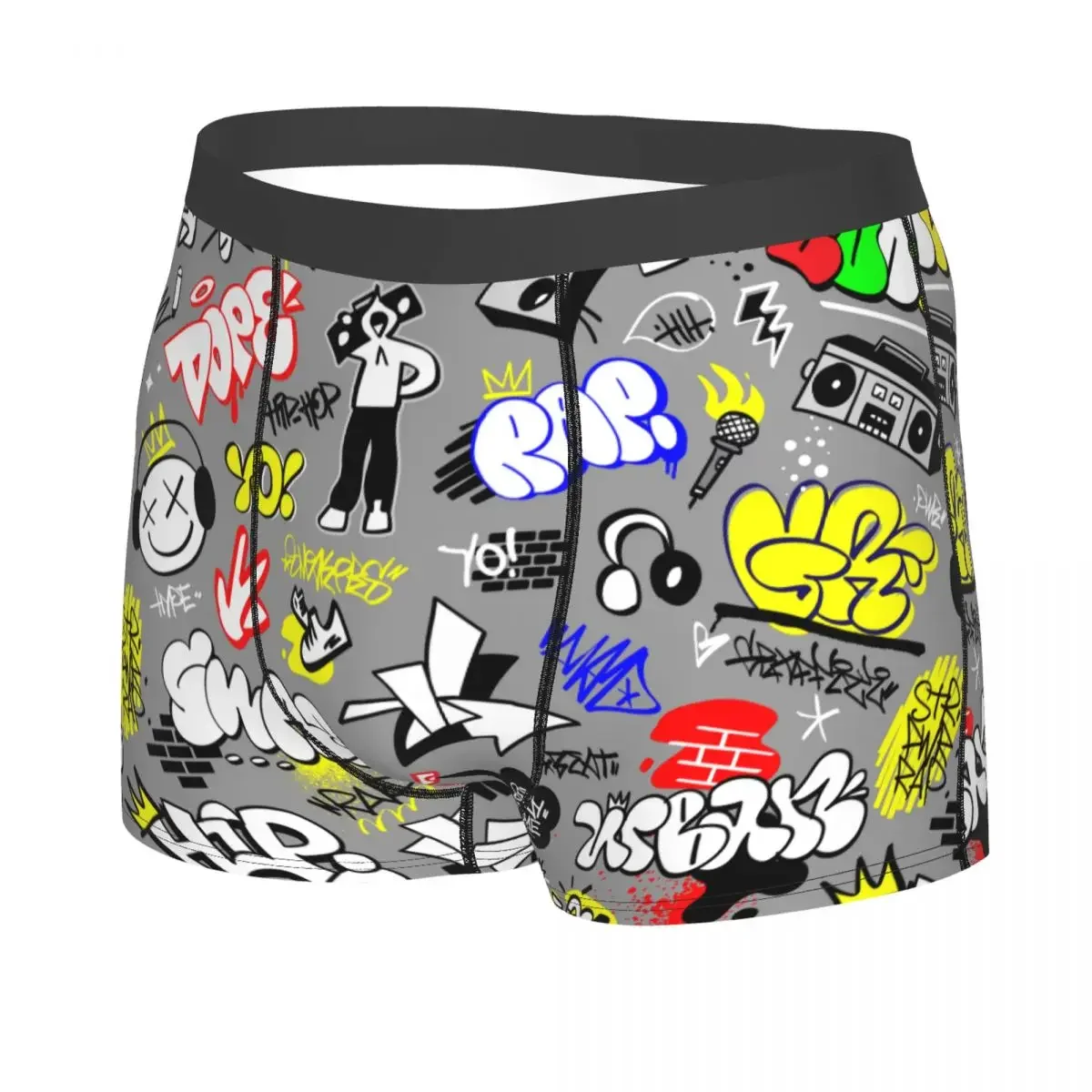 Custom Cool Rap Music Street Style Lettering Graffiti Art Boxers Shorts Panties Men's Underpants Stretch Briefs Underwear