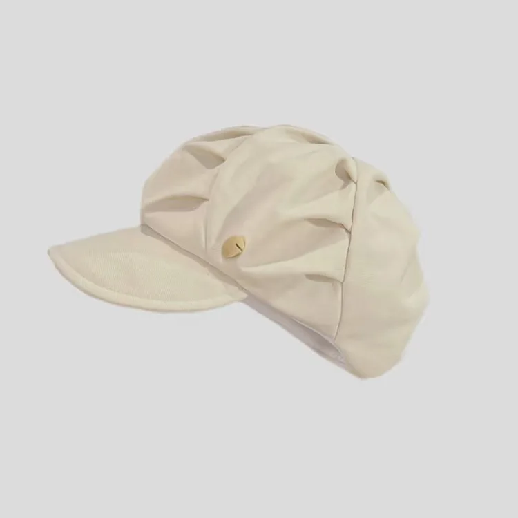 Elegant Vintage Pleated Newsboy Cap For Women Puffy Octagonal Hat With Metal Button For Casual Daily Autumn Winter Wear