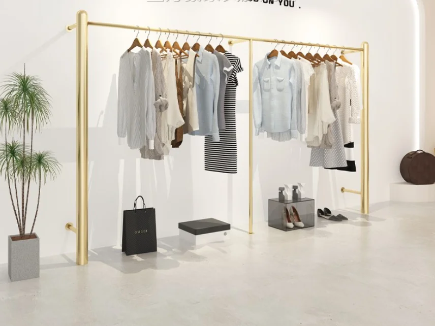 

Clothing store display rack on the wall hanging clothes rack women's special display rack hanger gold