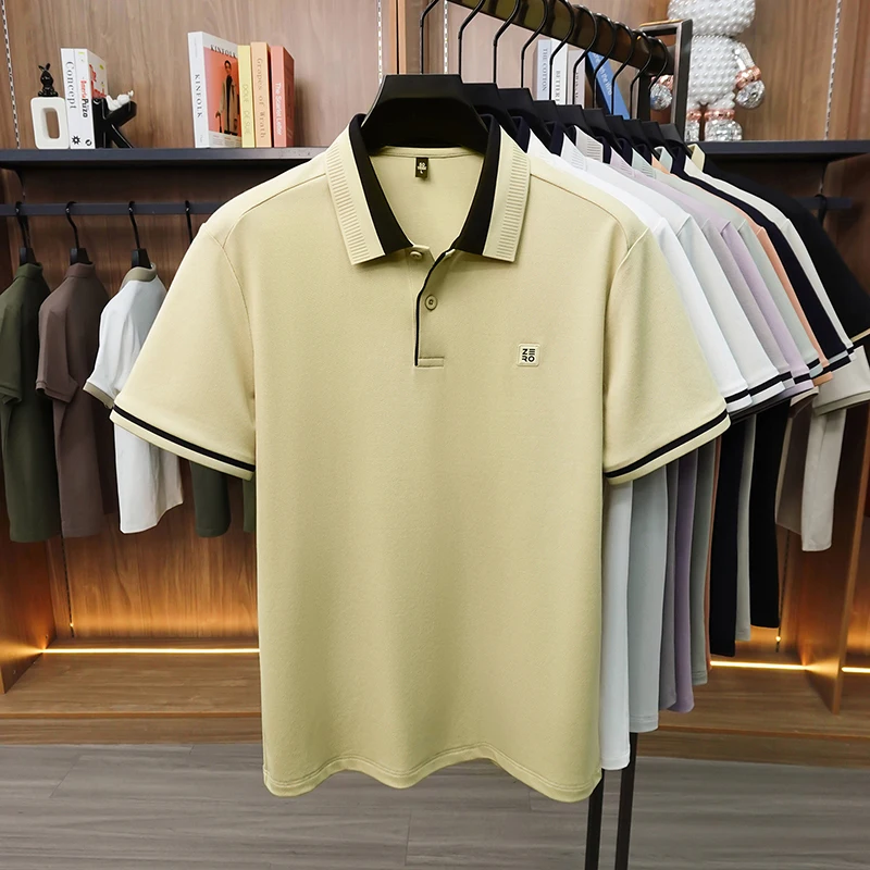 Designer-Marken-Poloshirt aus Seide und Baumwolle mit Kurzarm neu mit Buchstabenprägung modisches Herren-T-Shirt sommerlich atmungsaktiv koreanischer Casual-Top-Stil – Detail 17