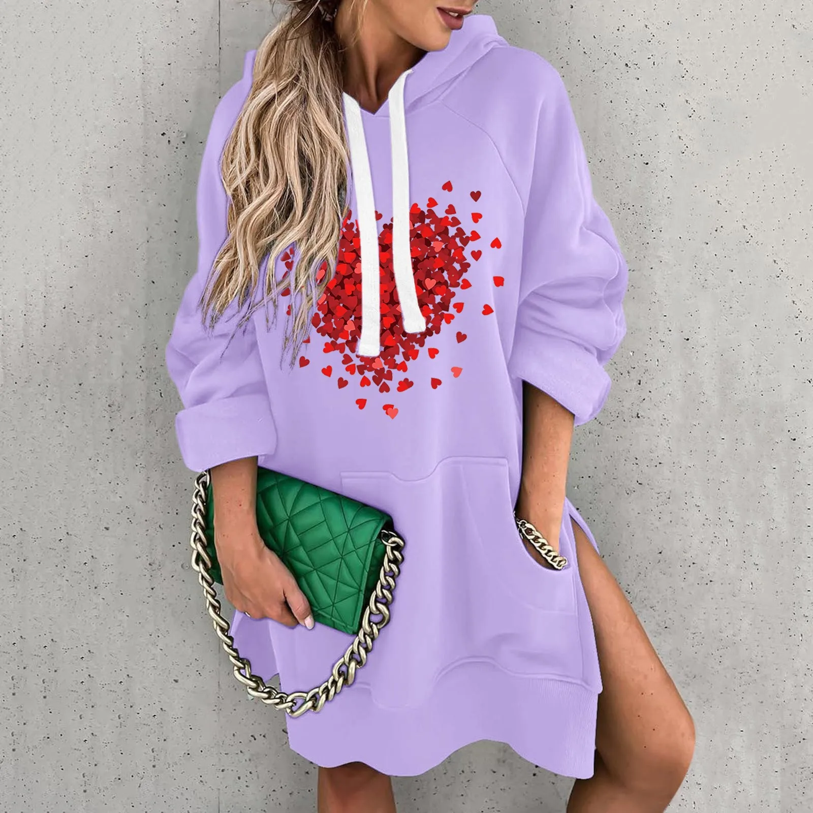 Valentine'S Day Woman Clothing Pink Cute Cartoon Love Print Sweatshirts Dresses Large Sizes Y2k Vintage Hoodie Couple Pullover