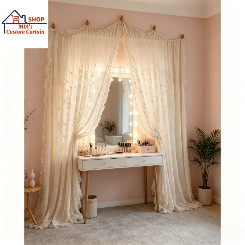 Dome Curtain New French Atmosphere Retro Cotton Embroidery Elegant Tulle Studio Partition Arch Decoration Window Screen Decor