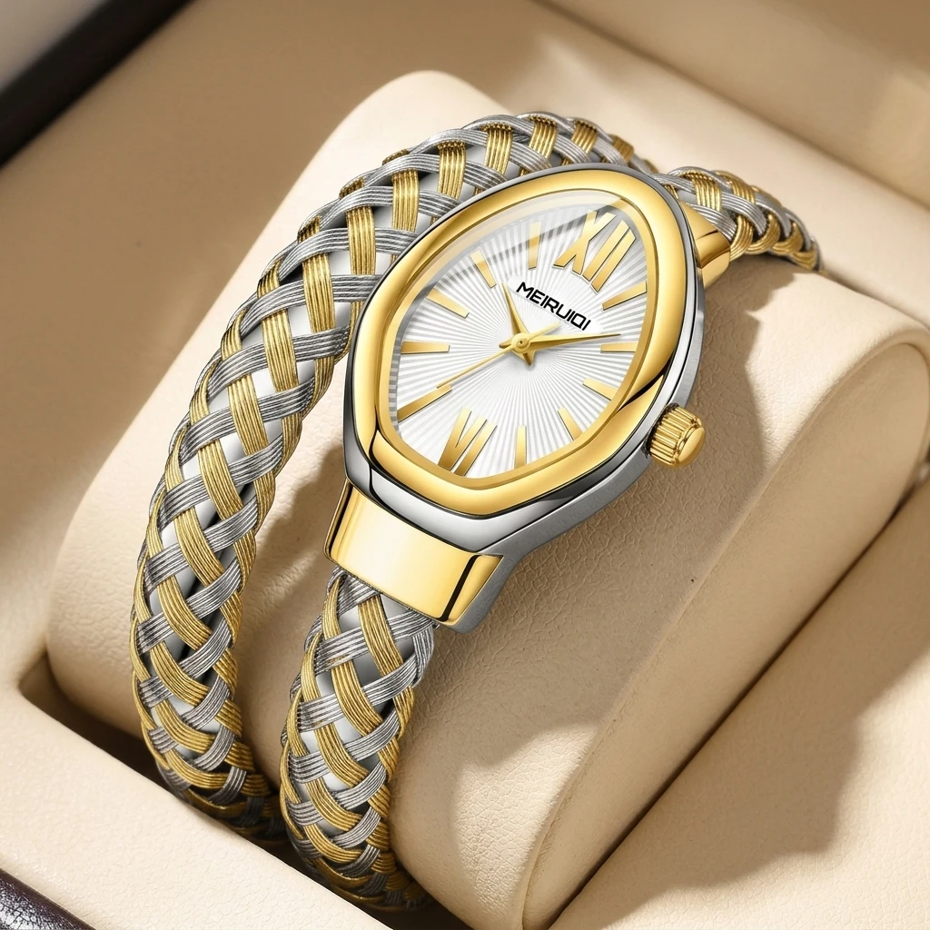 

1pc Women's Fashion Braided Strap Oval Dial Roman Numeral Elegant Versatile Watch