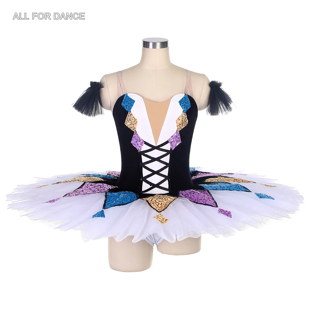 Tutu de danse de ballet à motif arlequin pour filles et femmes, corsage en velours noir, tutu de pansement de ballet professionnel, tutu plissé BLL466