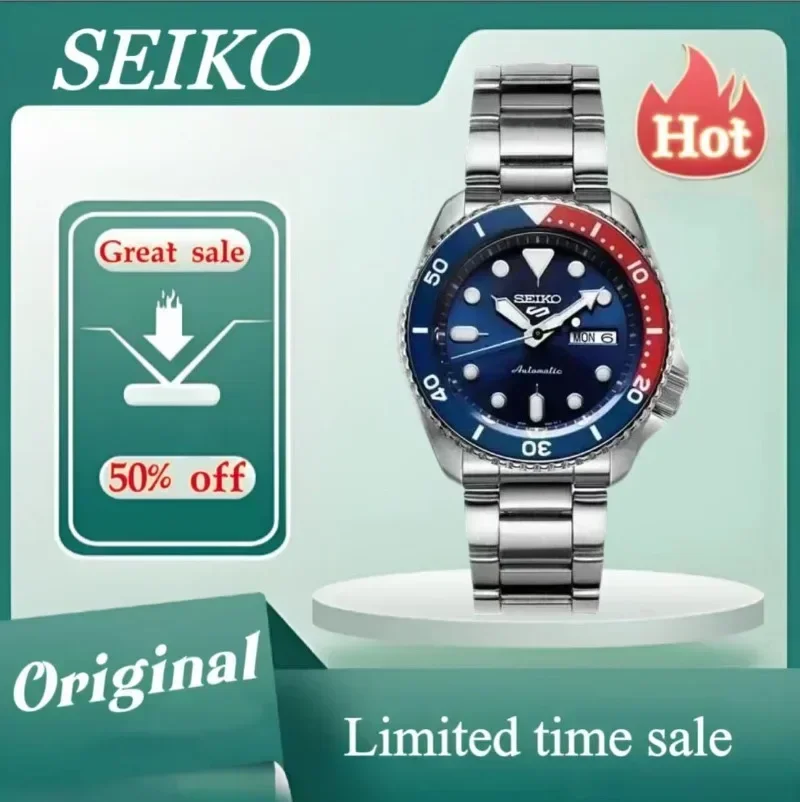 Original SEIKO Watch SRPD53K1 for Seiko 5 Series Men\'s Watches Calendar Waterproof  Steel Band Round Rotatable Wristwatches