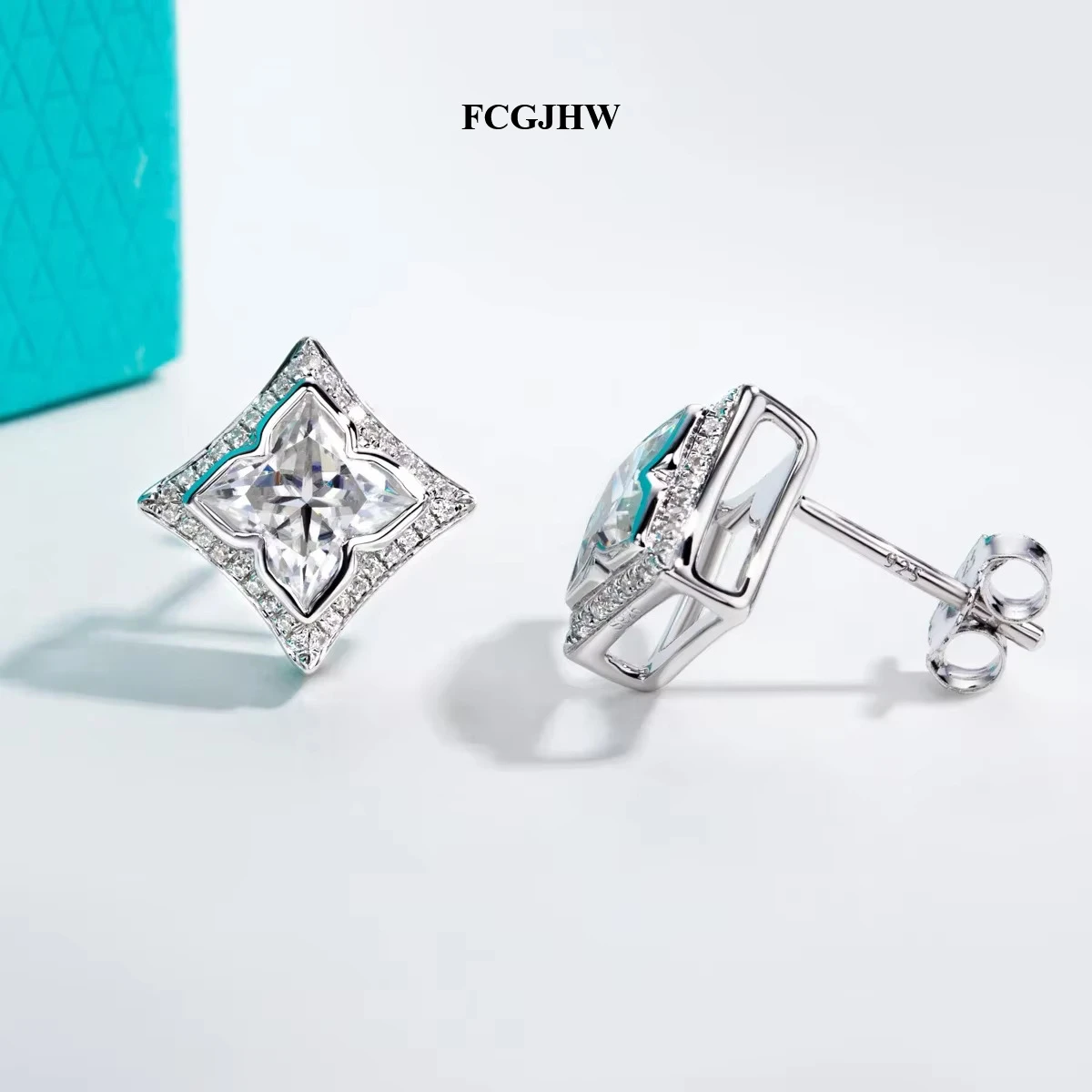 FCGJHW 2.4cttw Four-Leaf Clover Cut Moissanite Earrings S925 Sterling Silver Princess Shape Stud Earring for Women Jewelry 2026