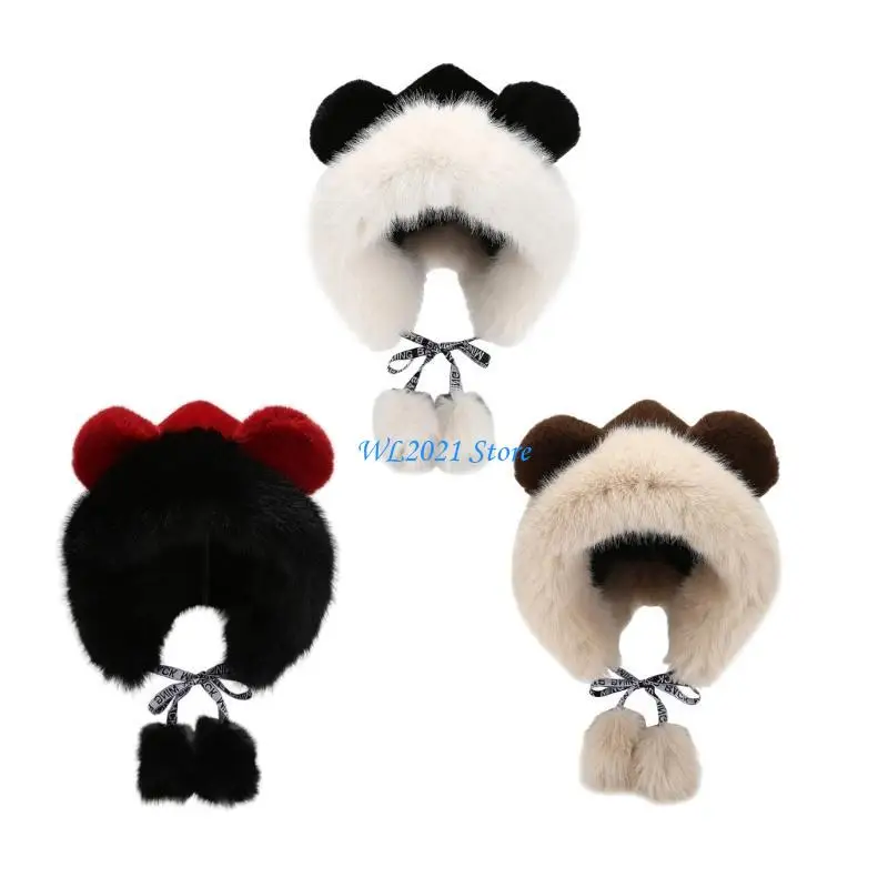 G5GC قبعة أذن حيوانية من القطيفة قبعة دافئة بغطاء للأذن للطقس البارد للبالغين من الجنسين #2