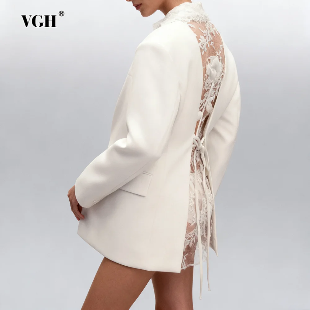 

VGH темпераментные однотонные куртки для женщин с v-образным вырезом и длинными рукавами, осенняя дизайнерская куртка для похудения, женская мода, новинка