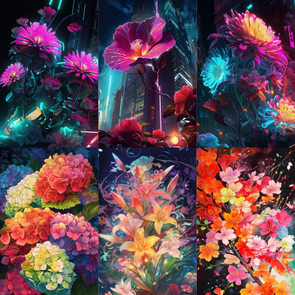 5D Diy Colorful Flower Art Diamond Painting Glowing Dream Full Rhinestone Mosaic Embroidery Cross Stitch Kit Home Decor Gifts