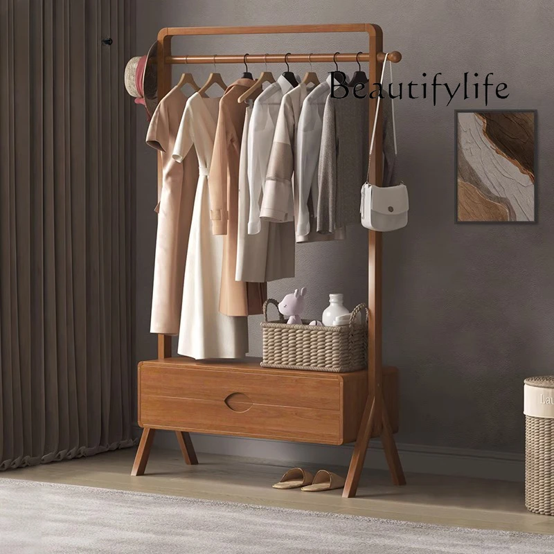 

Italian light luxury solid wood hanger bedroom floor-to-ceiling open wardrobe storage multi-functional coat rack