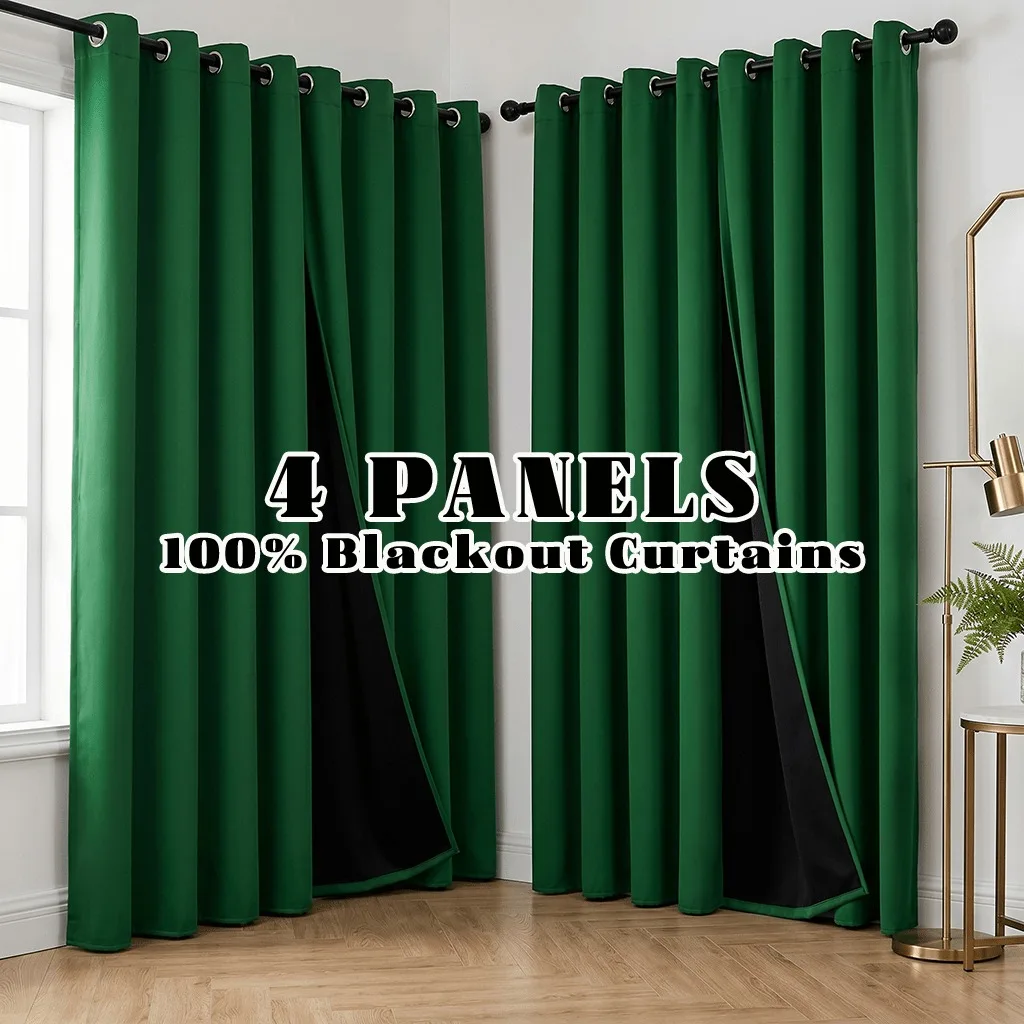 4 Panels 100% Blackout Curtains Heat Insulation Noise Reduction Privacy Protection Room Darkening Decor Thermal Grommet Light Blocking Washable Living Room Bedroom Curtains Partition Curtains Suitable for Living Rooms Bedrooms Balco