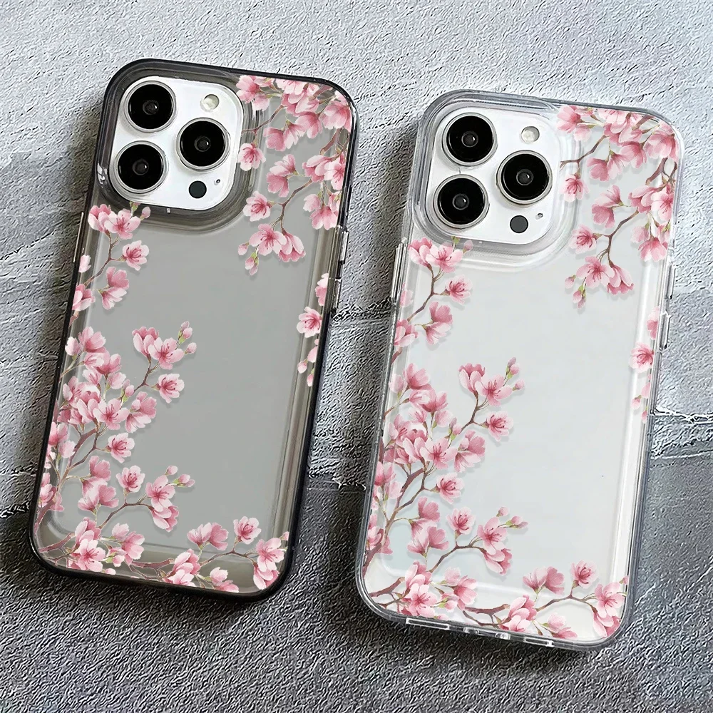 

Pink Flower Clear Phone Case For iPhone 17 16 15 11 12 14 13 Pro Max Mini X XS XR 7 Plus 16E Air Shockproof Transparent Cover